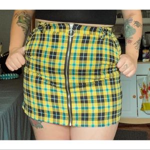 Forever 21 Yellow Plaid Zip-Up Pencil Skirt